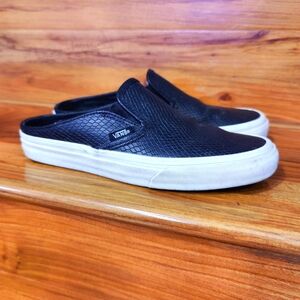Vans Black Leather Snakeskin Slip Ons Mules Sneakers Shoes